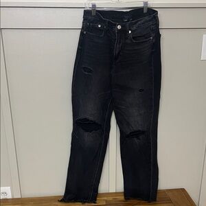 American Eagle Outfitters Black Distressed Straight Leg Jeans